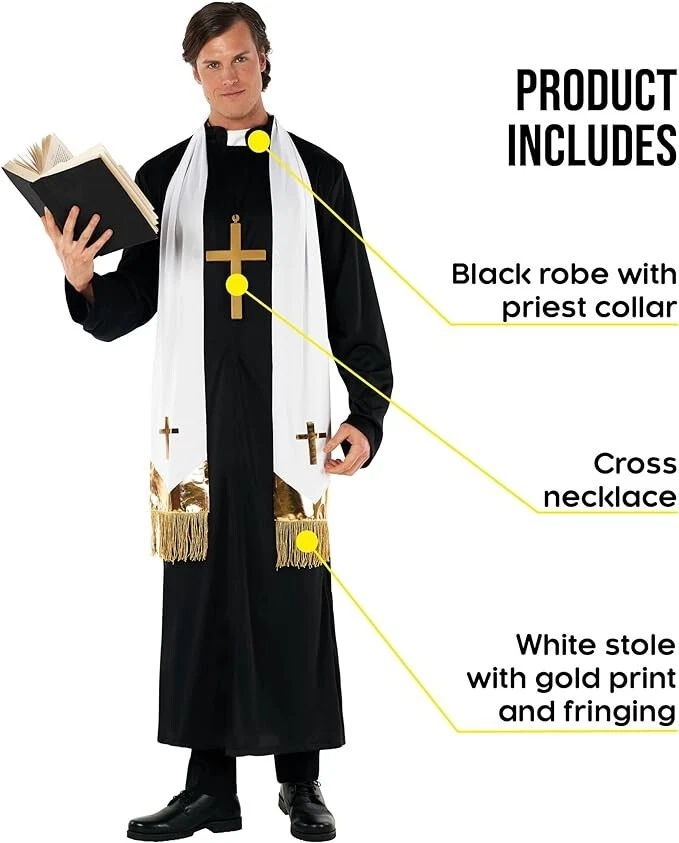 Priester Kostüm Herren Erwachsene Pfarrer Karneval Halloween Faschingkostüme - Bild 4 von 4
