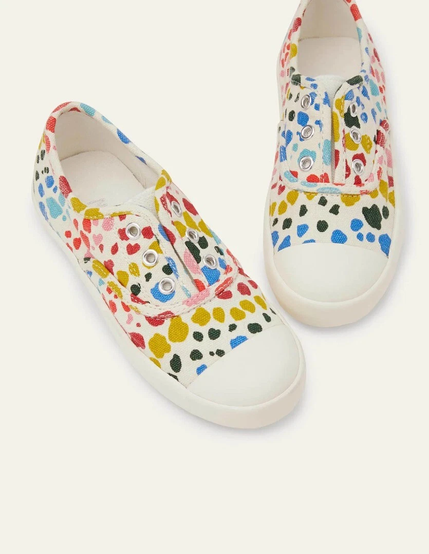 MINI BODEN Laceless Canvas Plimsolls UK 9 EU 27 Rainbow Leopard Spot Kids NEW
