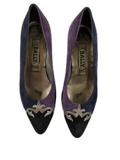 Vtg Bally Womens Heels 7.5 M Blue Purple Suede Pumps Rosalyn Shoes Made In Italy