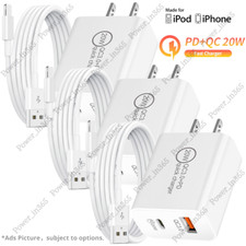 QC PD 20W Fast Charger Power Adapter Block USB Cable For iPhone 6 7 8 X XR 11 12