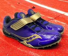 Saucony Spitfire Zapatos de Pista Correr Carrera Picos Púrpura Dorado LSU Mujer 7.5