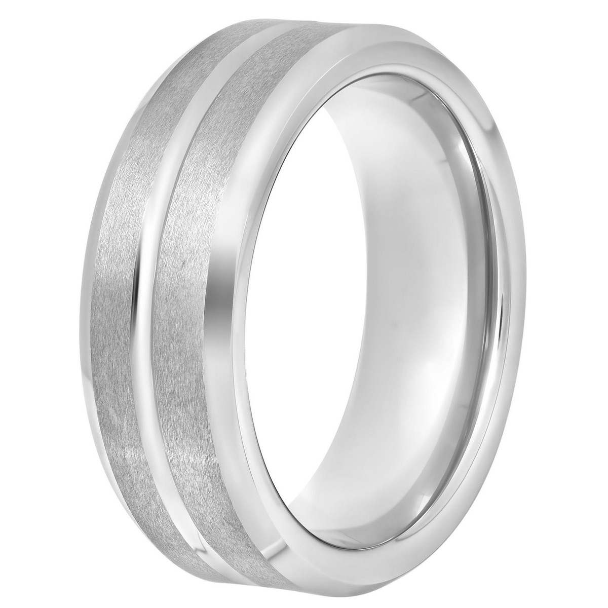 Ring Sizing Construction Wedding Bands Men's Grooved White Tungsten 8MM  Wedding Band Mens Ring SIze