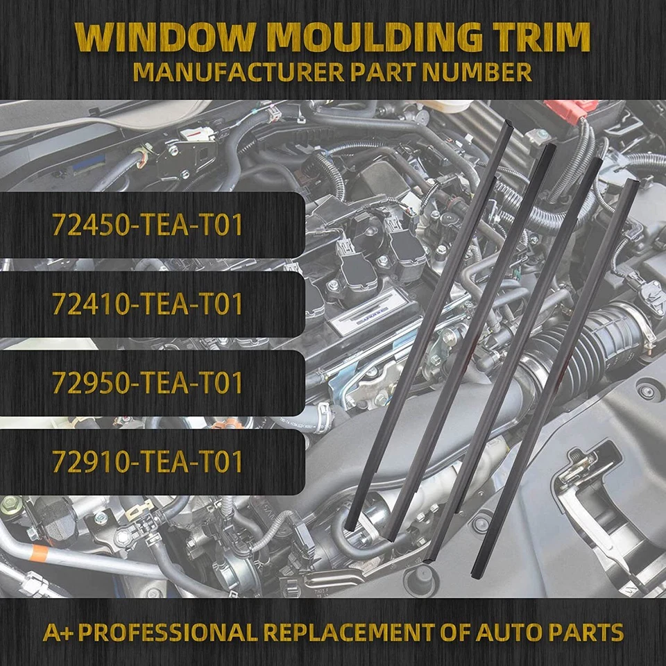 For 2016-2021 Honda Civic Sedan 4pcs Weatherstrip Window Moulding Trim Seal Belt Foto 3 de 4