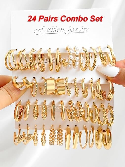 Shining Diva 24-Piece Gold Plated Celebrity Inspired Earrings Set