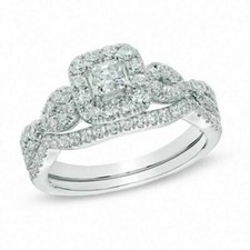 1Ct White Princes  Round Cut CZ Wedding Ring Set In Solid 925 Sterling Silver