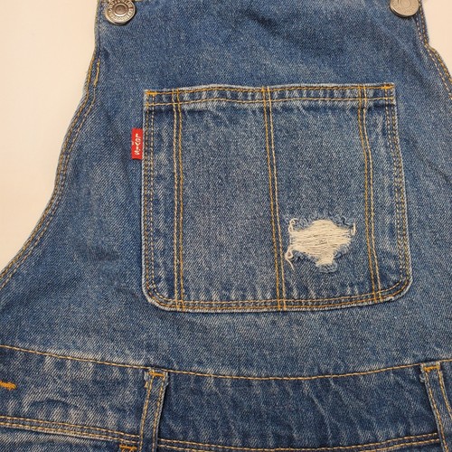 Levis Girls Shorts Shortall 12 Reg Denim Blue Distressed Bib Overalls Cuffed 12R - Picture 3 of 8