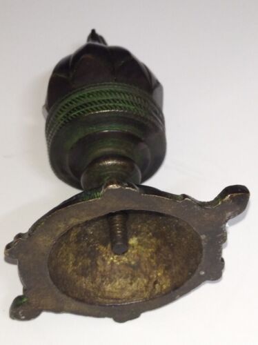 Antique Bronze Candle Holder Opens and Folds as Lotus Flower Tortoise Base 11 cm - Picture 4 of 15
