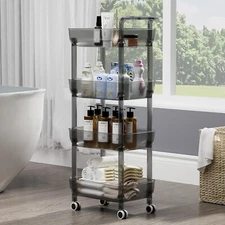 3 Tier Rolling Cart Acrylic Kitchen Storage Cart Transparency Bathroom - Gray