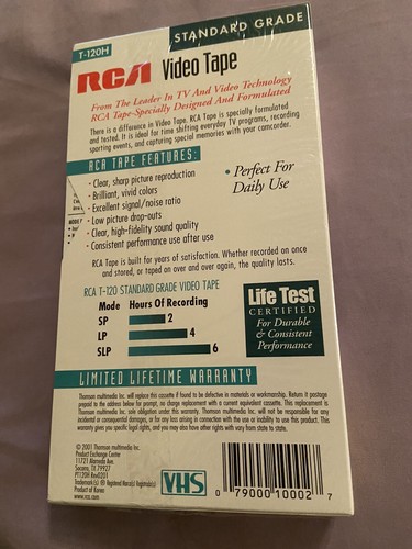 RCA VHS Blank Video Tape T-120H Standard Grade New Sealed - Picture 2 of 6