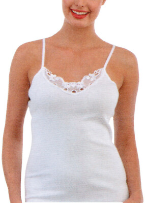 2 pack women's undershirt with lace and elastic spaghetti straps cotton