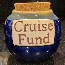 Cruise Fund Tumbleweed Pottery 5” Ceramic Jar w Cork Lid ~ Blue Cream