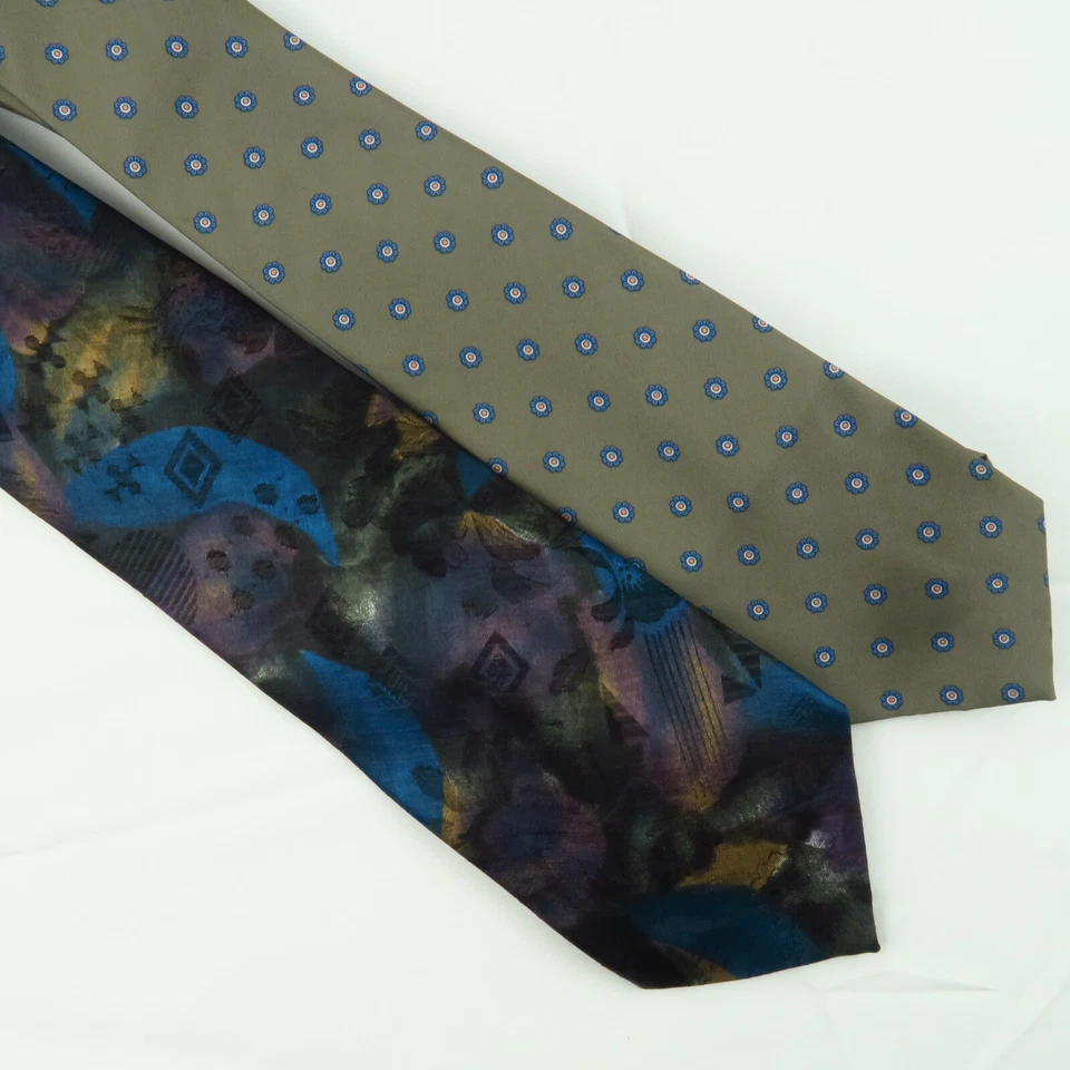 Vintage Pair of Wembley Ties Abstract Floral Geometric Mens Necktie Wemblon USA - Image 2 of 4