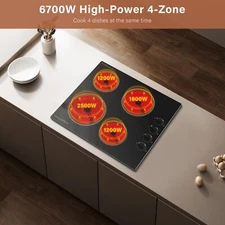 Amzgachfktch 24'' Glass Built-in Electric Ceramic Cooktop Stove Top 4Burner  