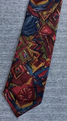 erreuno Milano 100% Italian Silk Necktie Abstract Multicolored 57'' Length