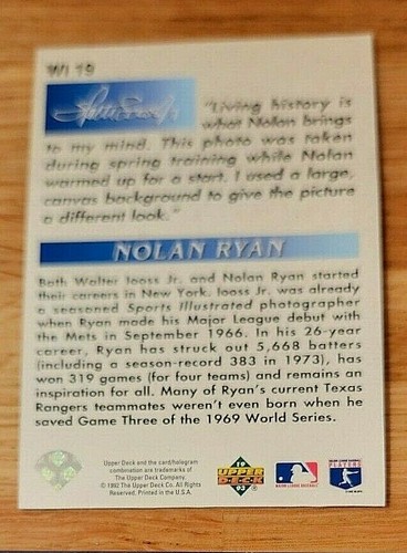 Nolan Ryan 1992 Upper Deck " Looss" Collection # WI19 NM+ - Picture 3 of 3