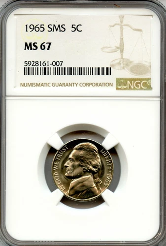 1965 SMS Jefferson nickel graded by NGC MS67