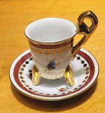 Antique KPM Footed Cup Saucer Berlin German Hand Painted Floral Estate Retired 