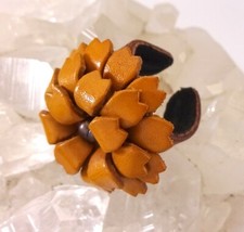 Vintage Hand Crafted Leather Open Ended Flower Ring Size 8 1/2