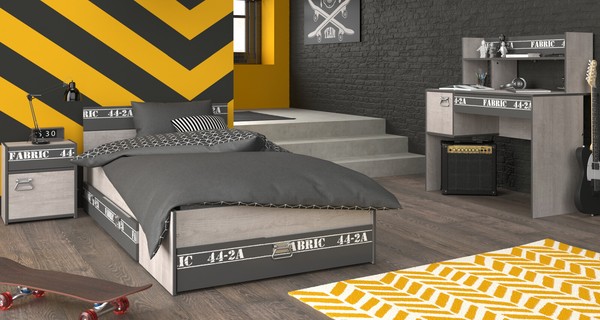 Kinderzimmer Jugendzimmer MöBel Set Bett 90X200 Schreibtisch Nachttisch Fabric-image