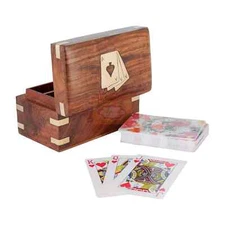Handmade Wooden Playing Cards Storage Box with 2 deck free cards