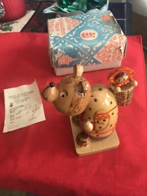Russian Masha and the Bear Hand Made Wood Toy from Tver Circa 1982 W/Box & Recei