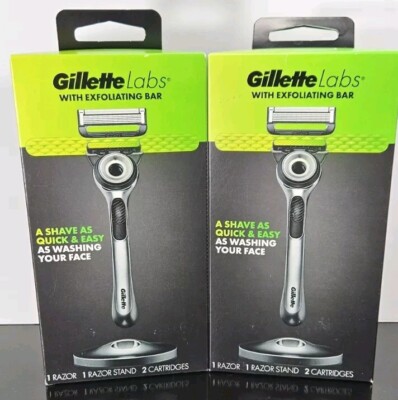 Lot of 2 Gillette Labs Shaving Sets with Razor, Stand, & 2 Cartridges Each NEW