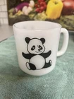 Vintage Panda Mug, 1970s Glasbake Milk Glass Coffee Cup with Panda Bear Graphic