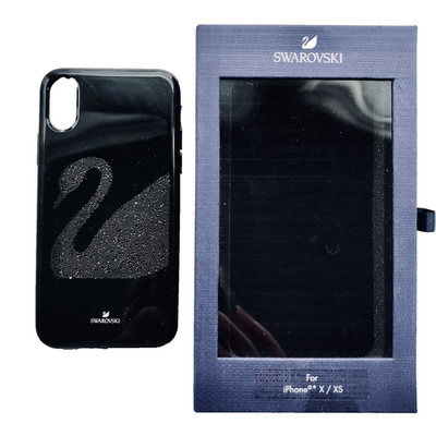 Handyhülle SWAROVSKI SCHWARZ MIT GLITZERNDEM SCHWAN DESIGN für I PHONE X / XS IN HÜLLE