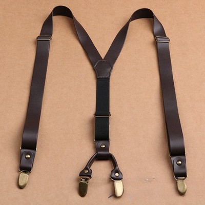 Weiche Leder Hosenträger 4 Clip Herren Erwachsene 2,5 cm breit plus elastische Hosenträger Vintage