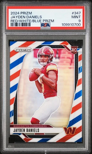 2024 PANINI PRIZM RED WHITE BLUE PRIZM #347 JAYDEN DANIELS ROOKIE RC PSA 9