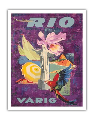Rio Brazil - Varig Airlines - Vintage Airline Travel Poster 1955