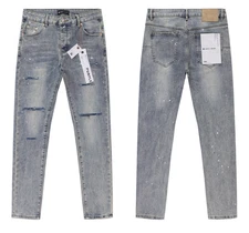 Blue Purple Brand Designer Distressed Jeans Washed Street Casual Slim Fit Jeans