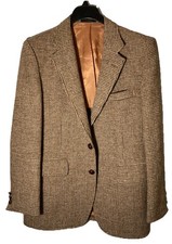 HARRIS TWEED Handwoven Pure Scottish Wool Blazer-Houndstooth Check-Sz 40-EUC