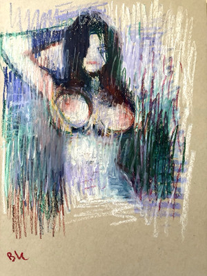 9 x12  Oil Pastel Painting French Boudoir Cubism On Paper Original Signed