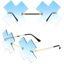 X Shaped Unique Funky Party Rave Festival Costume Blue Lens Sunglasses