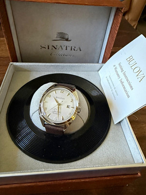 Bulova Frank Sinatra Automatic Date Dress Watch Gold Tone Silver Dial Box
