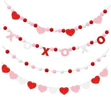 4 Pcs Valentine  s Day Heart Felt Banner Pink XOXO Felt Banner Valentines Xoxo