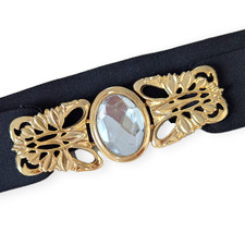 80's Gold Filigree  Oval Faceted Gem Stretchy Belt