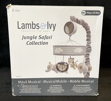 Lambs  Ivy Jungle Safari Musical Baby Crib Mobile - Gray, Beige, White, Animals