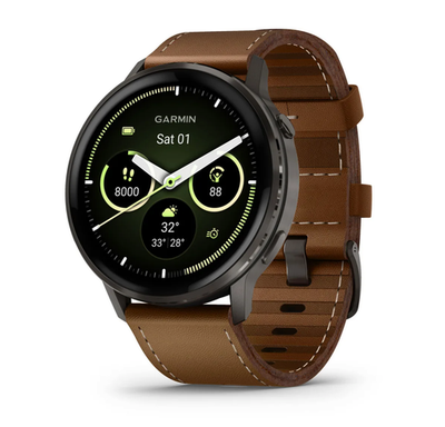 Garmin Venu 4 45mm Slate Black Silicone and Brown Leather Bands 