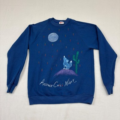 Vintage Sunbelt Sportswear Wolf Chili Night Sweatshirt Blue XL Made in USA N1