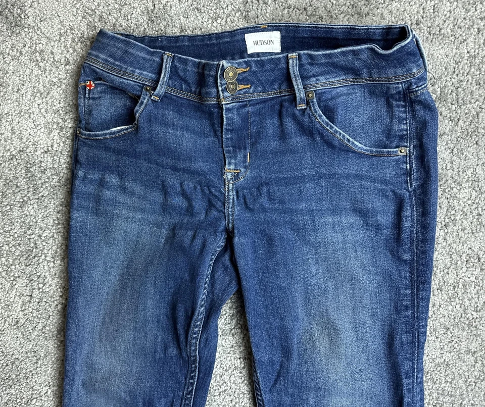 Женские джинсы Hudson 29 синие Collin узкие с клапаном карман джинсовые средние вареные брюки - Изображение 3 из 4