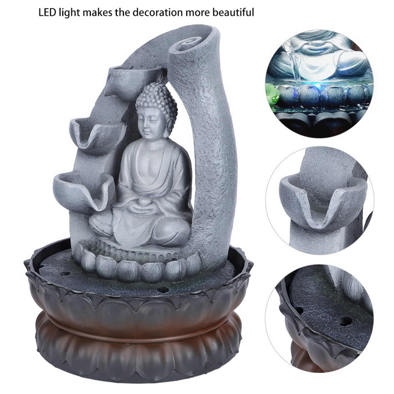 Unique Resin Buddha Desktop Fountain Decoration With Light For Home Office New