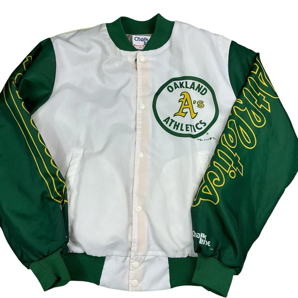 Jaqueta vintage MLB Oakland A's Athletics anos 80 linha de giz fanimation tamanho médio - Imagem 2 de 4