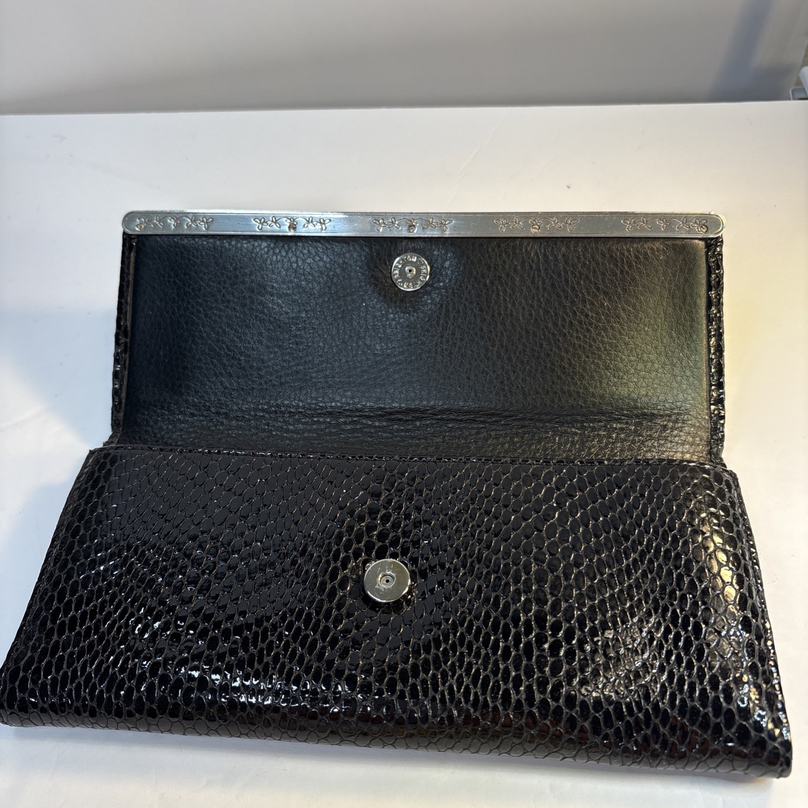 Black Brighton Patent Leather Python Embossed Clu… - image 6