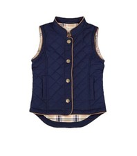 Hope  Henry Blue Quilted Vest Equestrian Size 7 Boys Girls Plaid Lined Snap