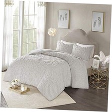 Laetitia 100 Cotton Duvet Set-Chenille Full/Queen 90"x90" Laetitia Grey