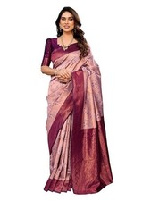 Women's Kanjivaram Style Soft Silk Banarasi Sarees With Blouse Piece