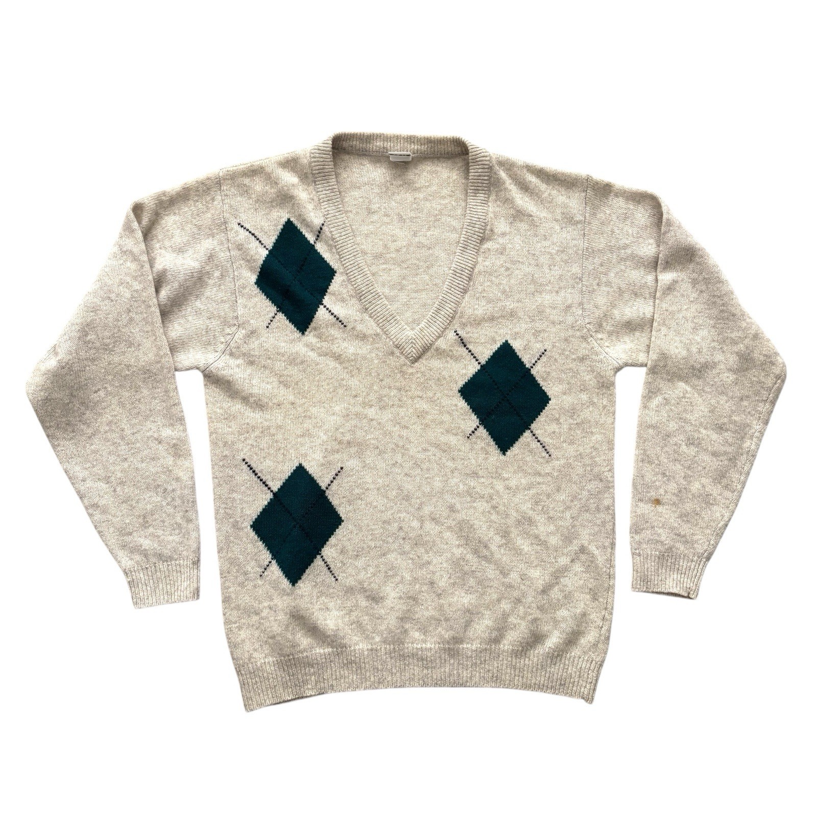 Mens Vintage 80s Jumper V Neck Patterned Lambswool Retro Indie Medium 40" image 2