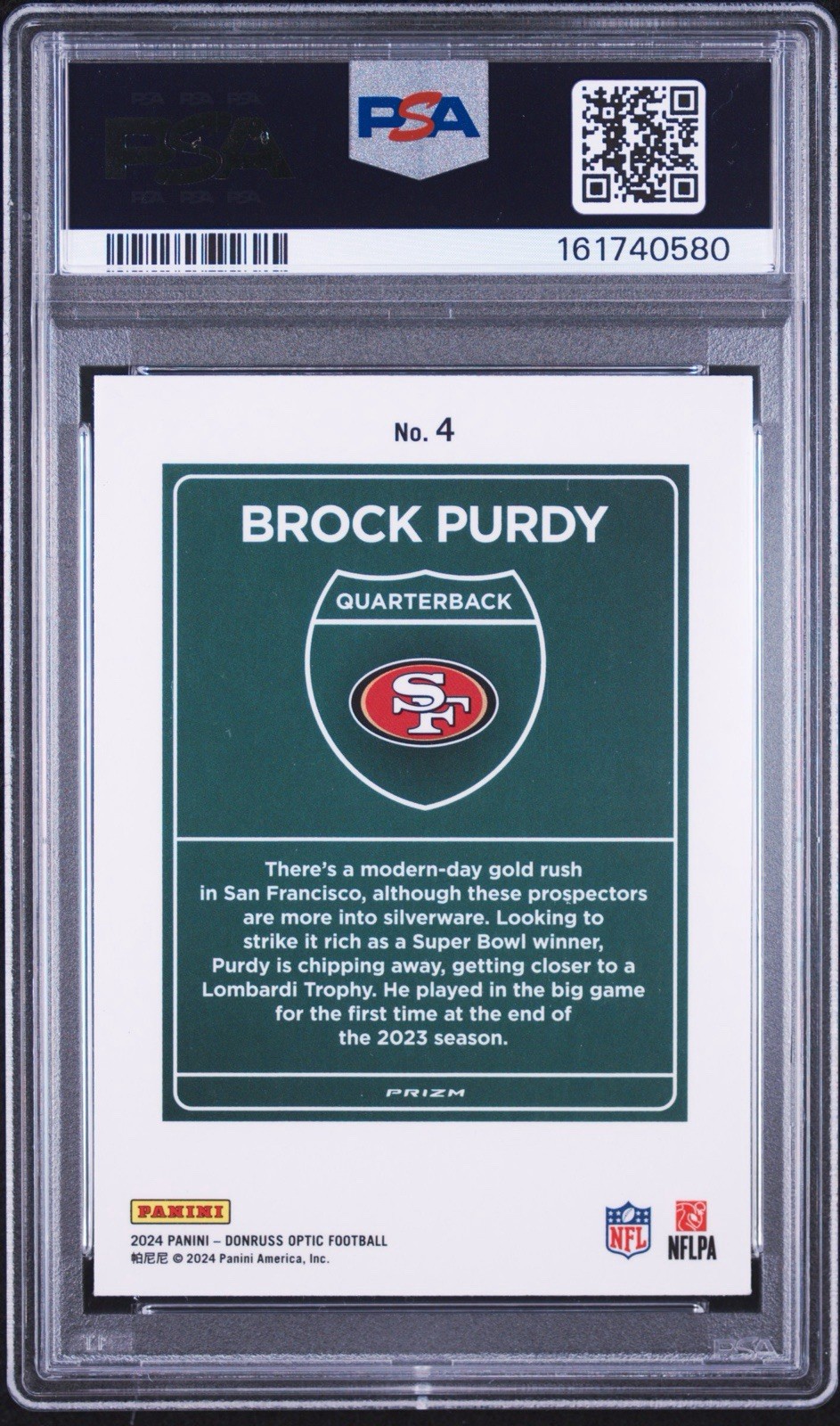 2024 Donruss Optic #4 Brock Purdy Downtown Autograph PSA AUTHENTIC AUTO 9. view 2